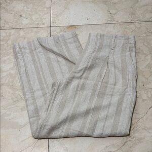 Zara Women's Striped Linen Pants in Light Gray and Beige
